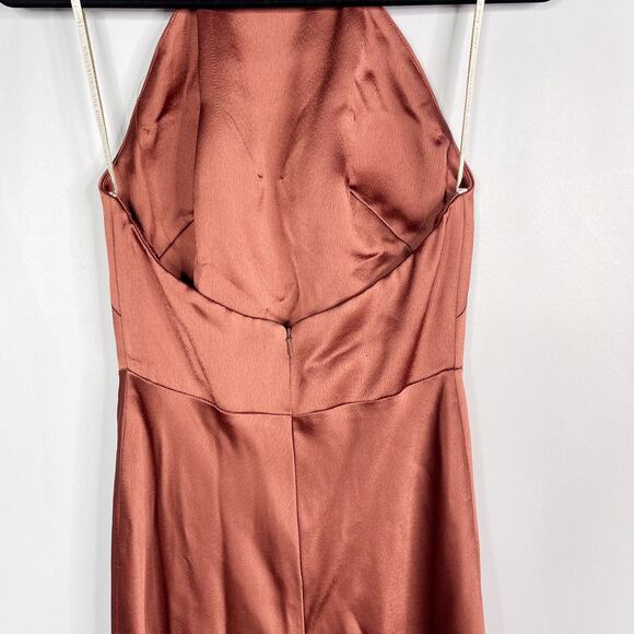 Jenny Yoo Collection 4 English Rose Orange Nicole Satin Halter Dress Low Back - Picture 8 of 14